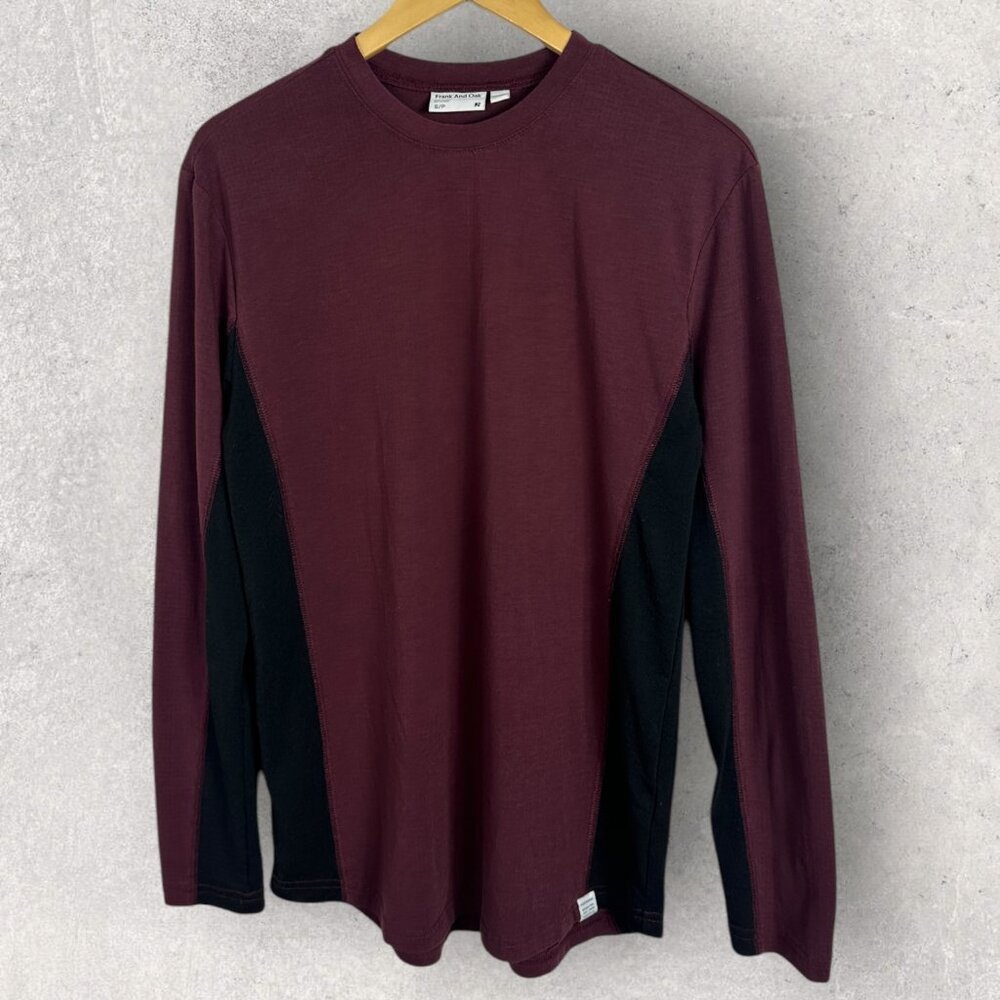Frank & Oak Burgundy Black Long Sleeve Crew Neck T-Shirt Mens Size Small Tee Top